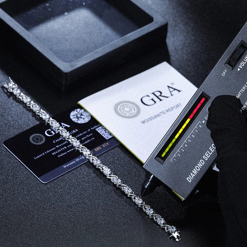 3-8mm S925 Moissanite Diamond Stationed Infinity Link Bracelet - Silver
