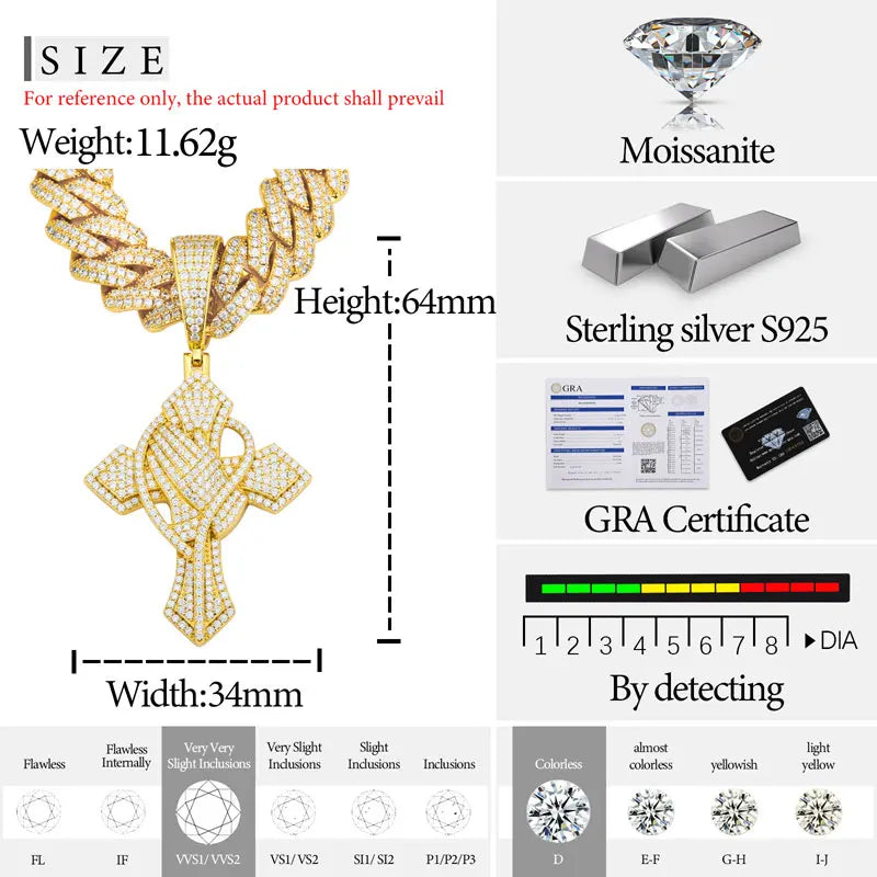 S925 Moissanite Gothic Cross Praying Hands Pendant - Icedgame & Co