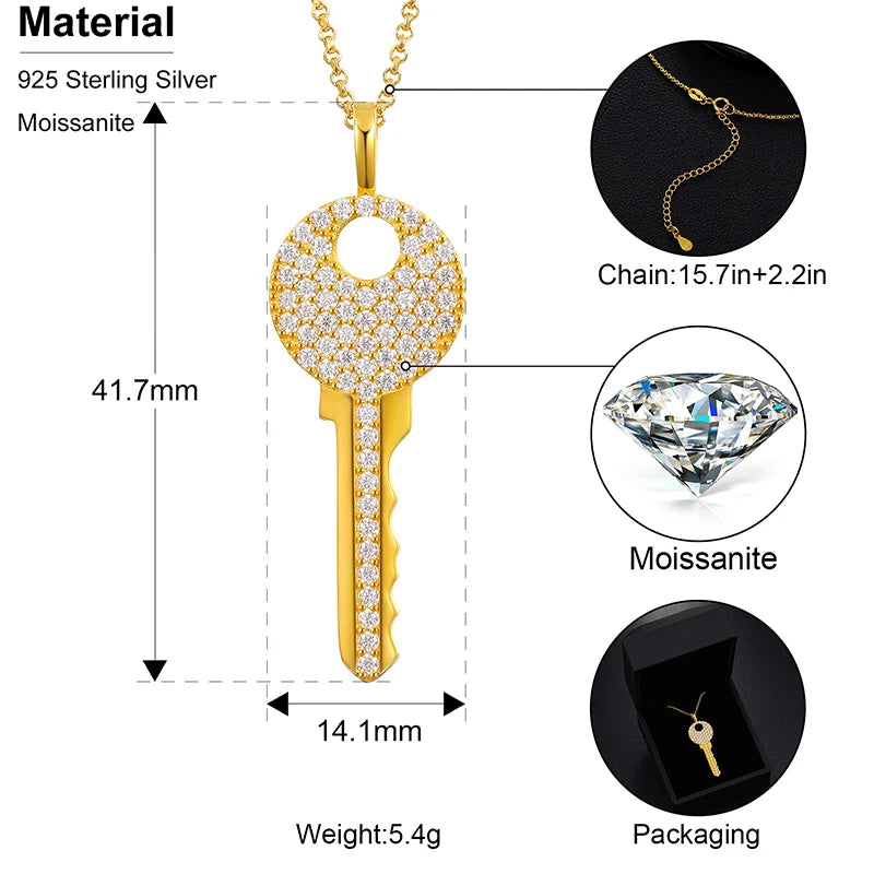 S925 Moissanite Diamond Key Pendant