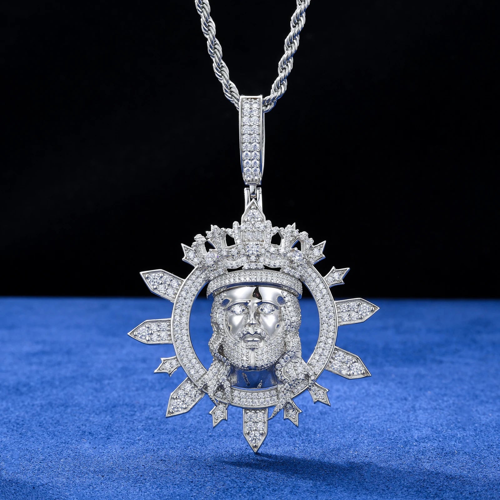 S925 Moissanite Diamond Crowned Jesus Pendant