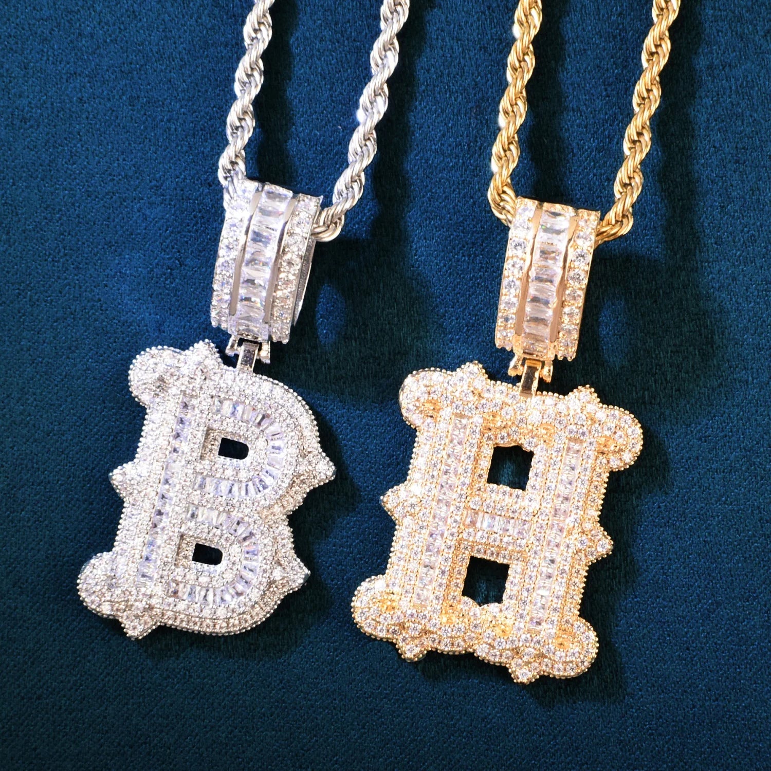 Custom Baguette College Font Initial Single A-Z Letter Pendant - Icedgame & Co