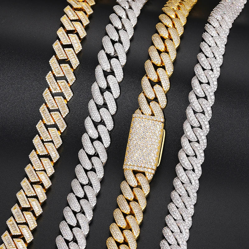 S925 Iced Moissanite Curve Cuban Link Chain Necklace - 20mm
