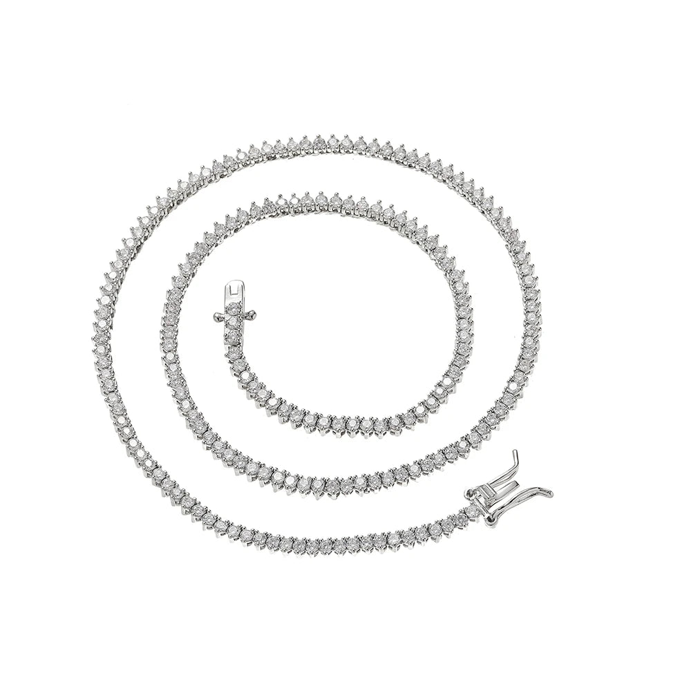 Triple Diamond Prong Tennis Necklace - 2mm