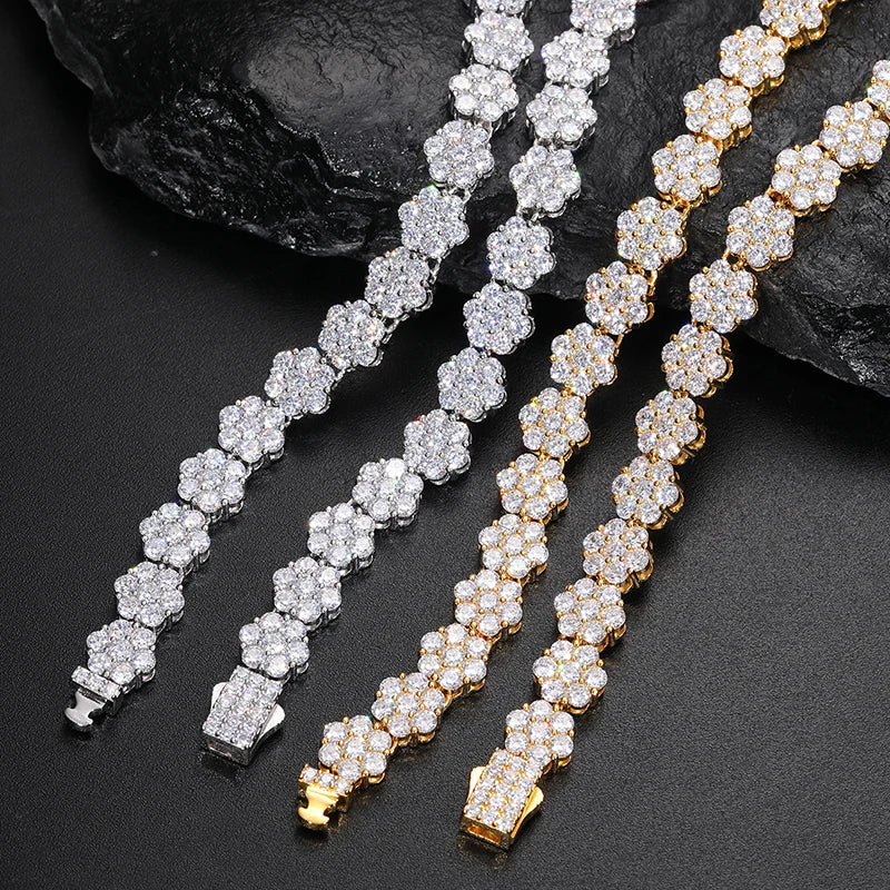 (9mm) S925 Moissanite VVS1 Flower Diamond Link Chain Necklace