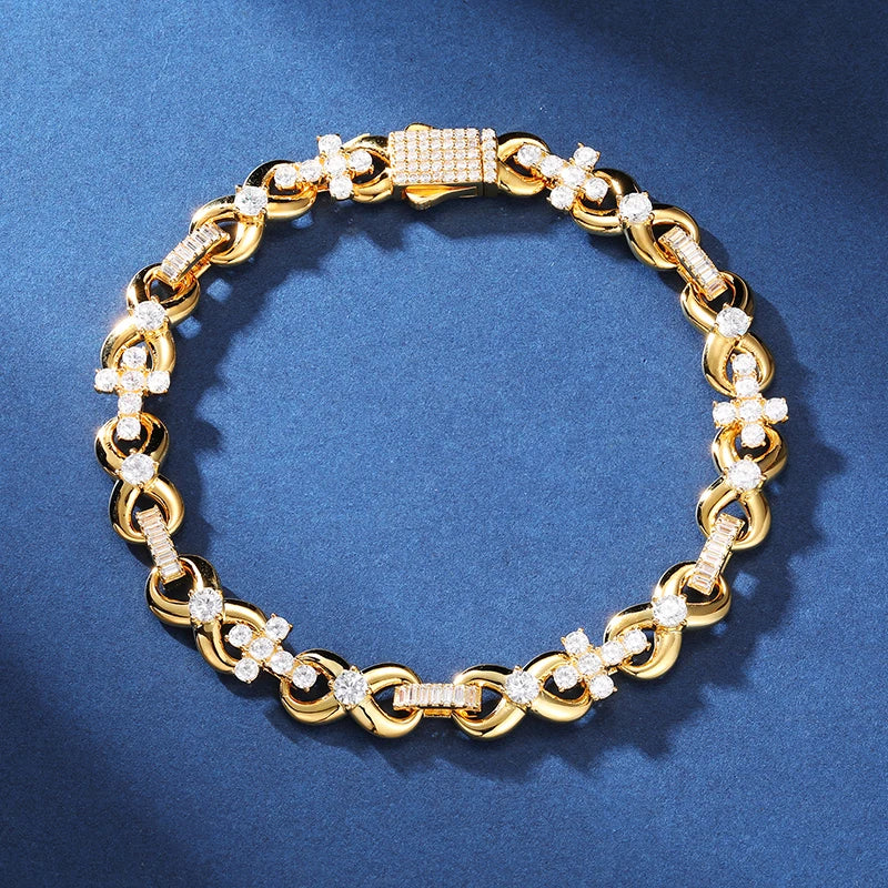 S925 Moissanite Infinity Cross Link Bracelet or Necklace - 8mm