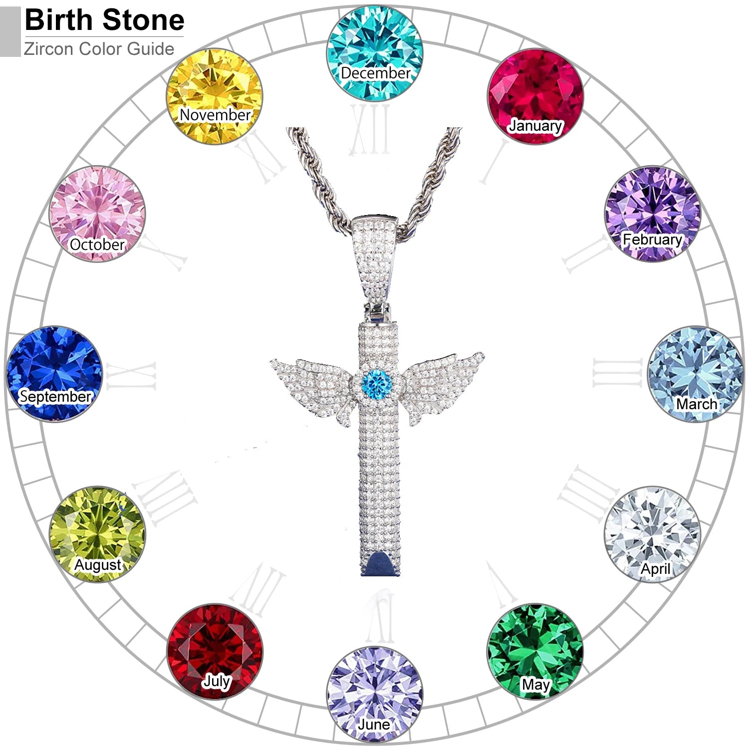 S925 Birth Stone Moissanite Winged Whistle Pendant - Silver