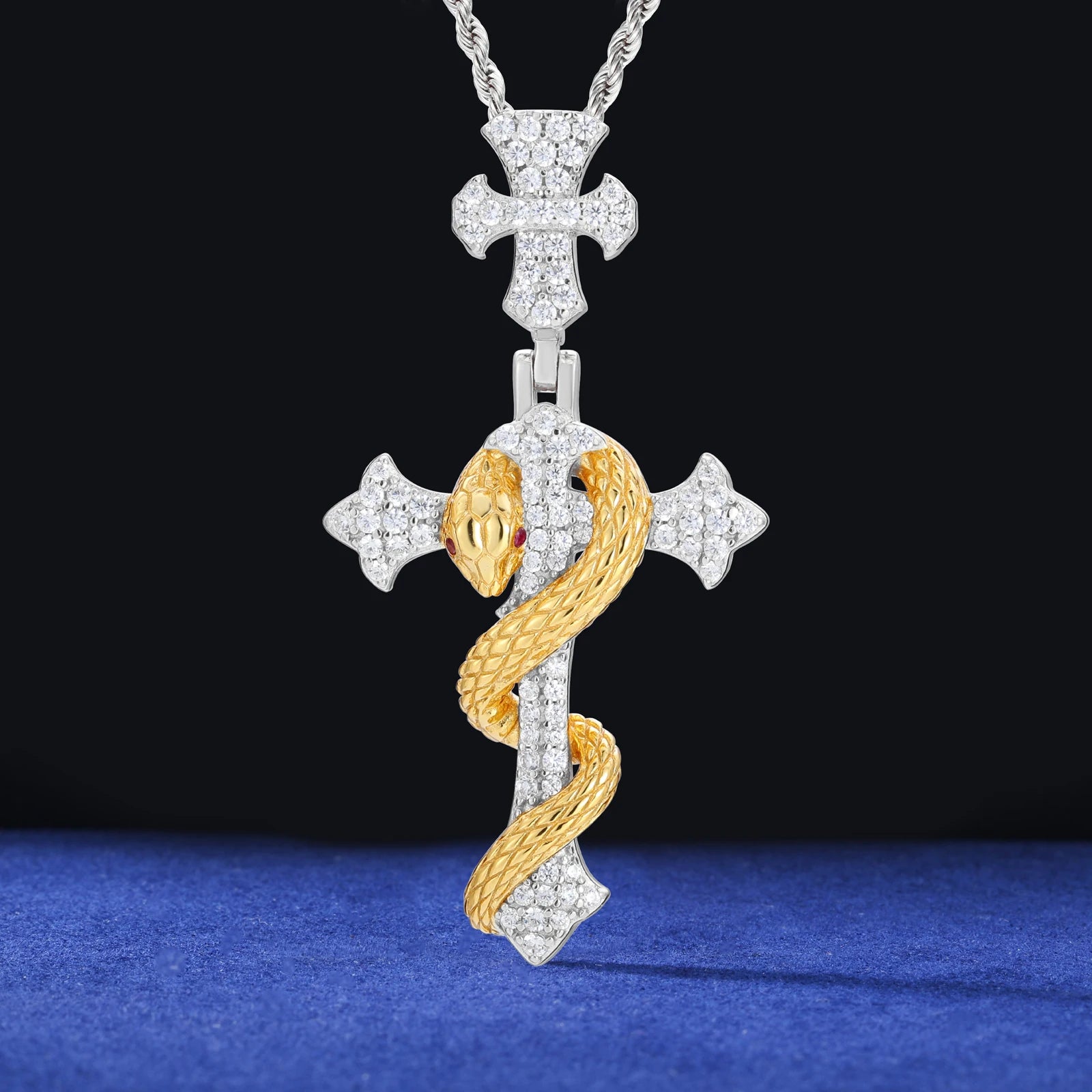 S925 Moissanite The Rod of Asclepius Cross Pendant