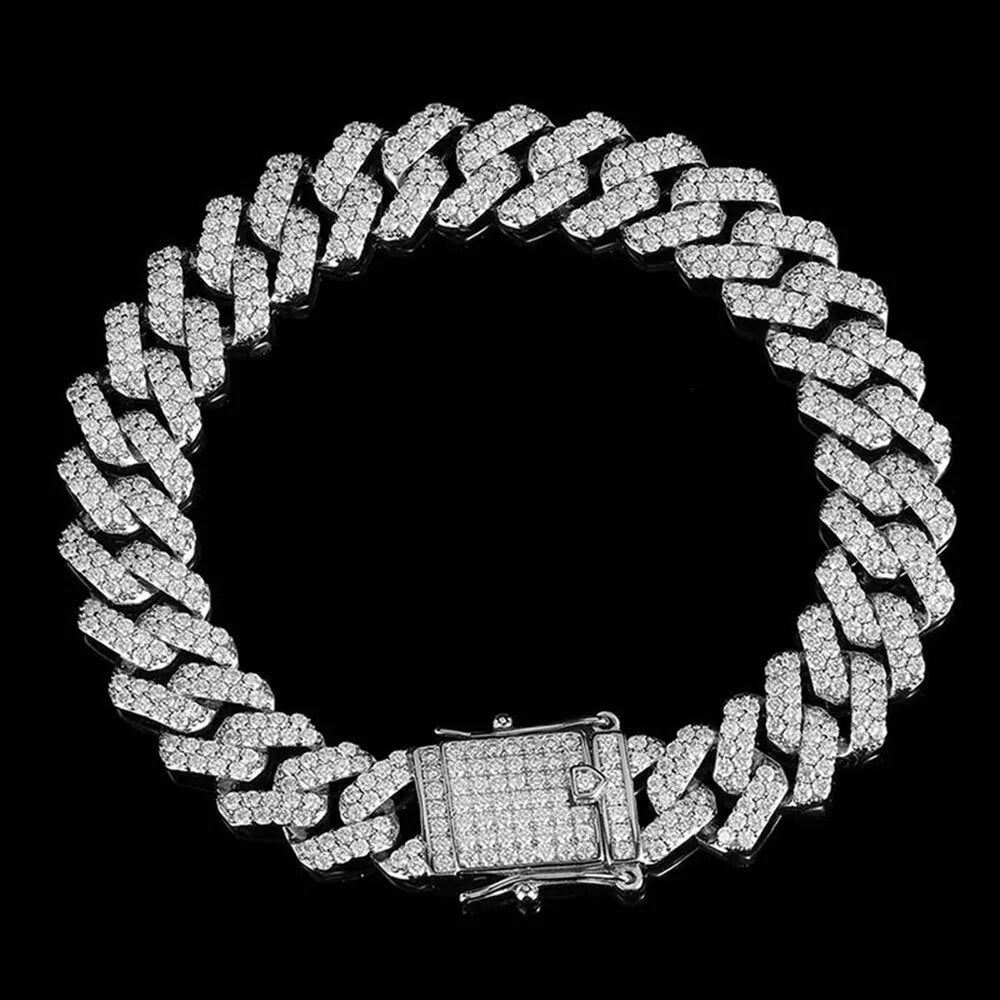 12mm Icey 2 Rows Miami Prong Cuban Link Bracelet (Open Box Clasp)