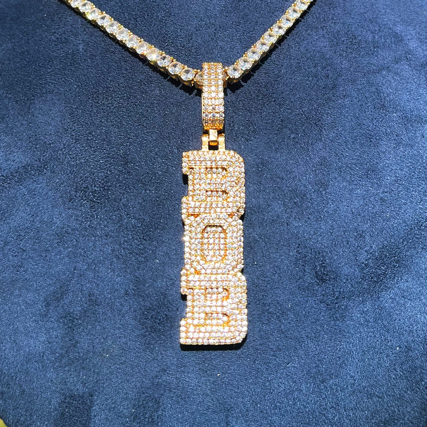 Iced Out Custom Vertical University Letter Pendant - Icedgame & Co