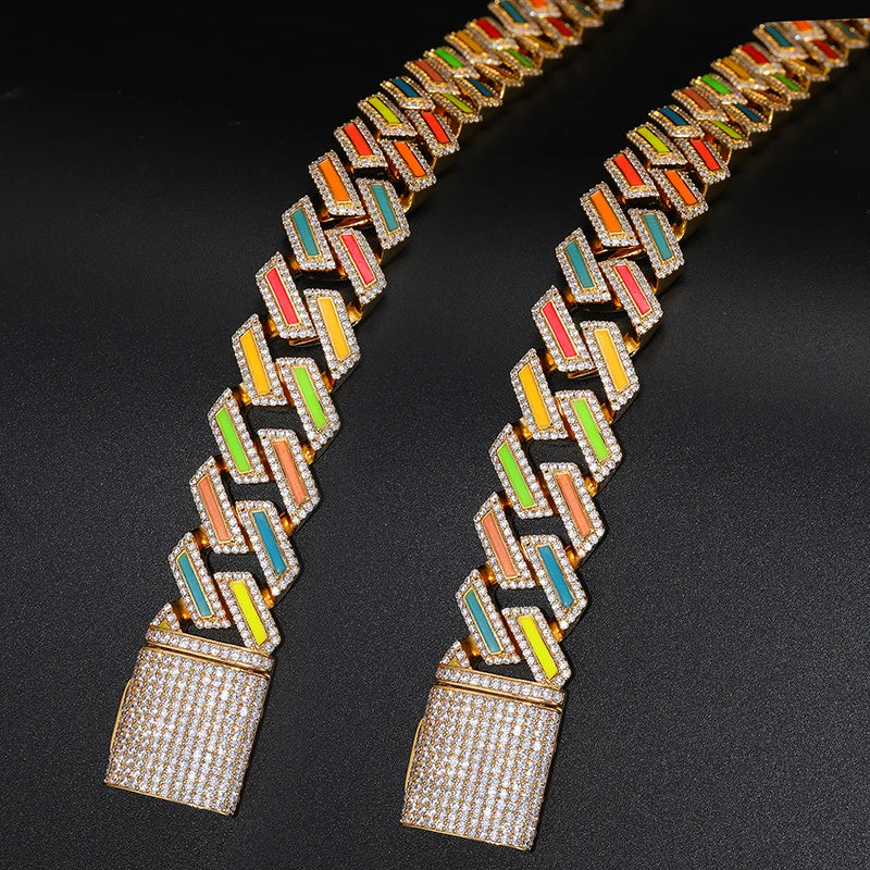 S925 Moissanite Luminous Prong Cuban Link Chain Necklace - 18mm