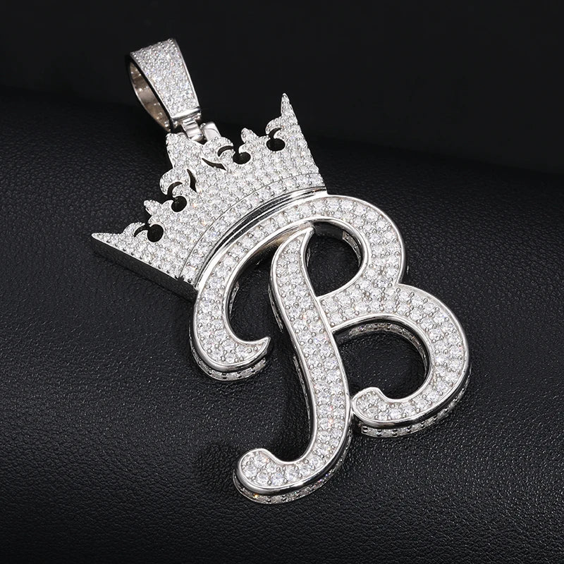 S925 Moissanite Crown "Dollie Script" A-Z Custom Letter Pendant - Icedgame & Co