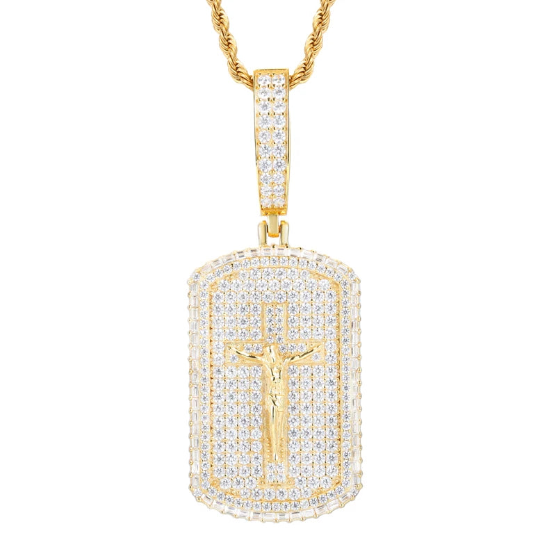 S925 Moissanite Diamond Crucifix Jesus Tag Pendant