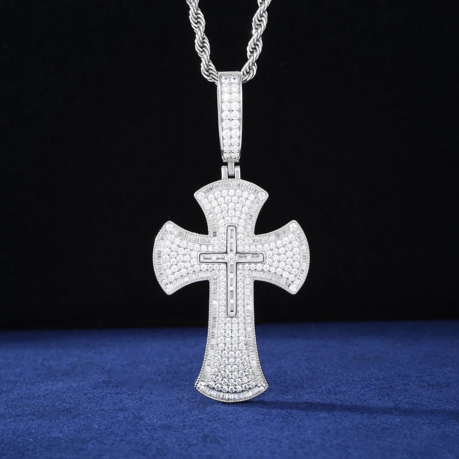 S925 Moissanite Flared Cross Pendant