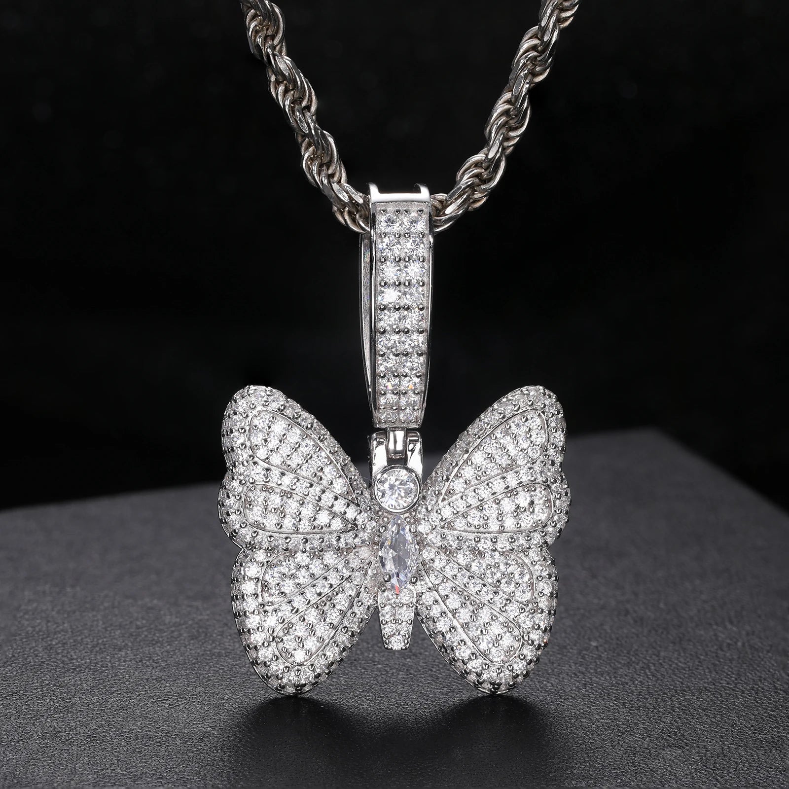 S925 Moissanite Butterfly Pave Diamond Pendant