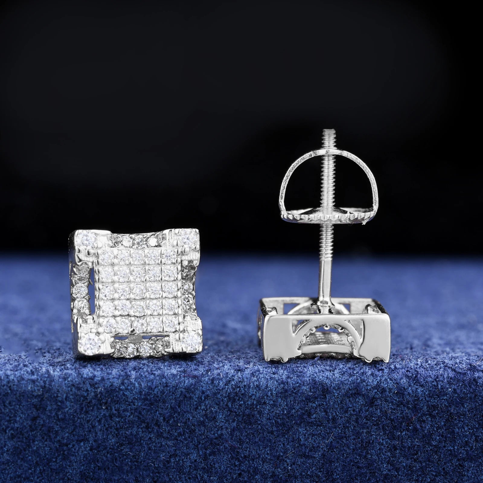 S925 Moissanite Square Paved Diamond Stud Earrings