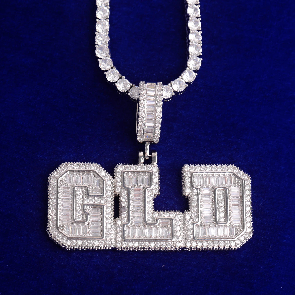 Custom University Font Baguette Layer Letter Pendant - Icedgame & Co