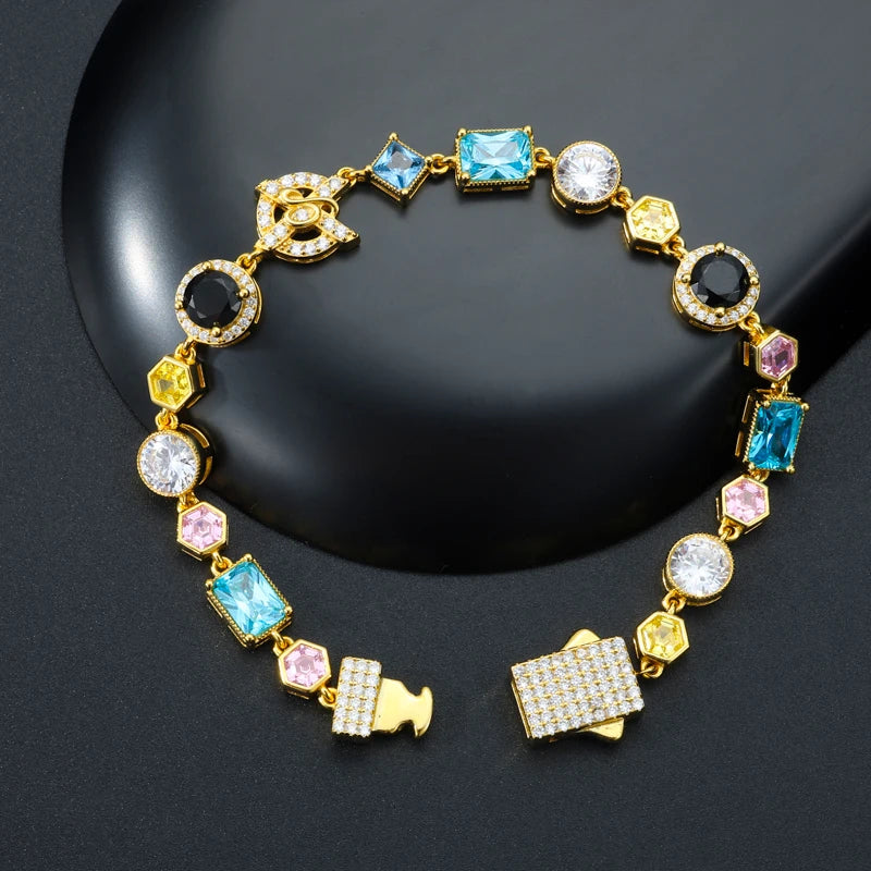 S925 Moissanite Colored Gemstone Tennis Bracelet - 12mm