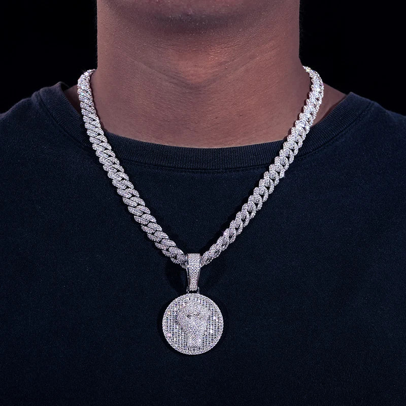 S925 Moissanite Round Clenched Fist Diamond Pendant - White Gold