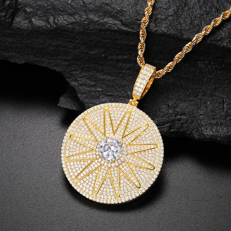 S925 Moissanite Sun Round Cut Diamond Band Pendant - Icedgame & Co