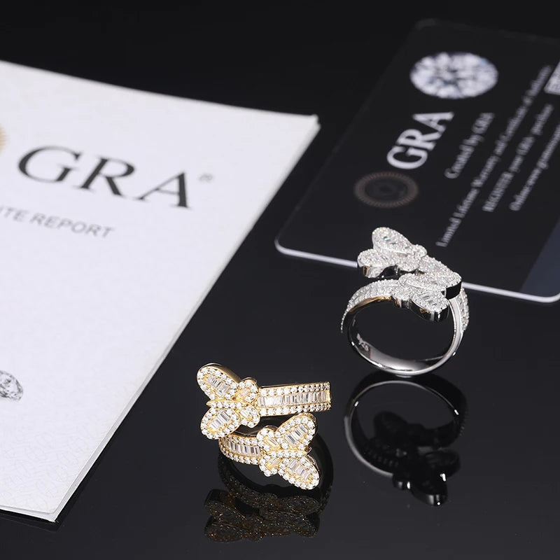 S925 Moissanite Baguette Butterfly Diamond Ring