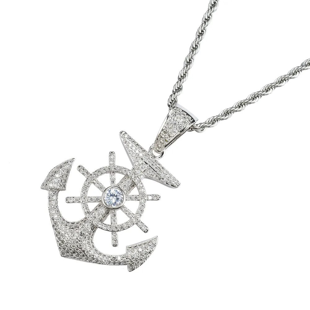 Iced Anchor Diamond Pendant Necklace