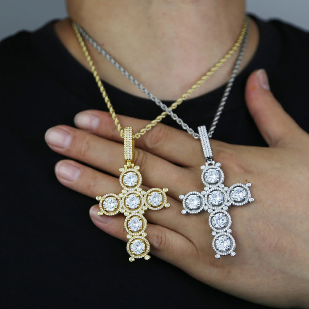 Iced Hollow Tennis Cross Pendant - Gold/White Gold - Icedgame & Co