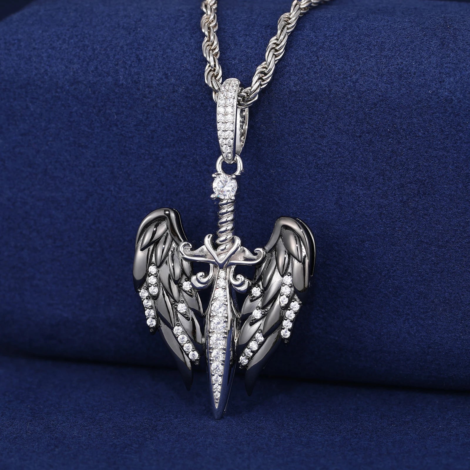 S925 Moissanite Cross Lucifer Wings Pendant