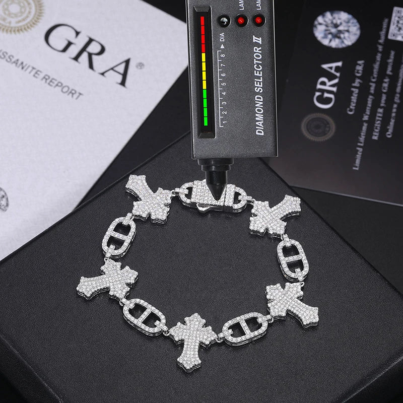 S925 Moissanite D-Link Cross Bracelet - Icedgame & Co