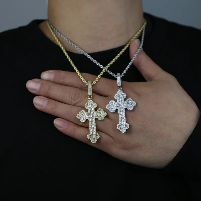 Iced Out Baguette Cross Botonee Diamond Pendant - Icedgame & Co