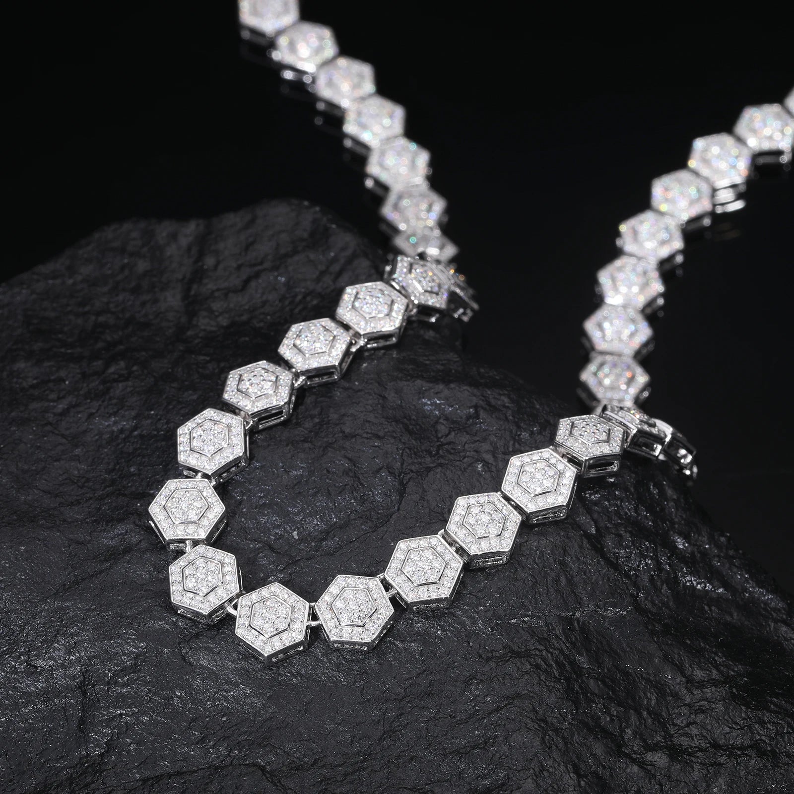 S925 Moissanite Geometric Hexagon Link Chain Necklace - Icedgame & Co