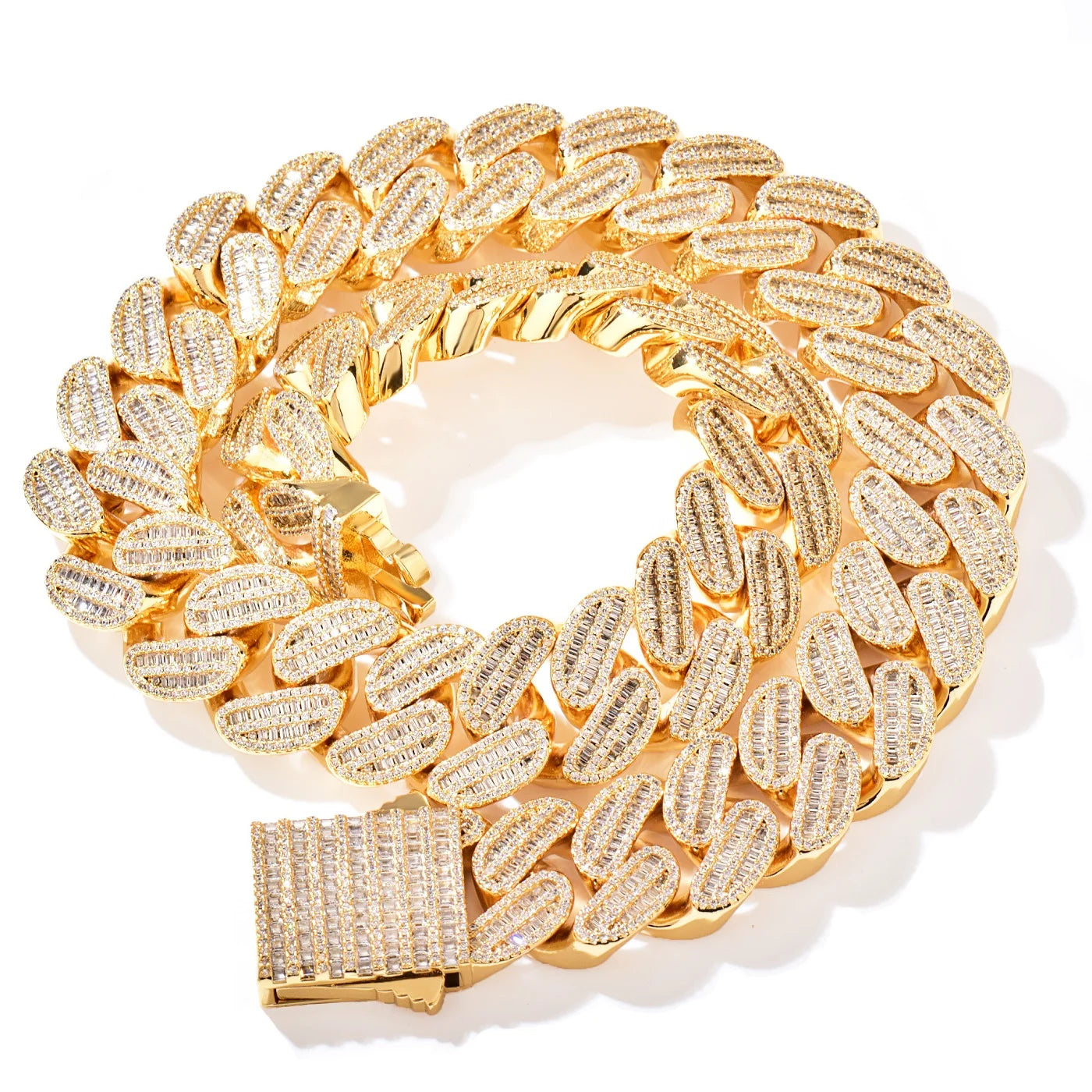 21mm Miami Baguette Cuban Link Chain Necklace - Gold/White Gold