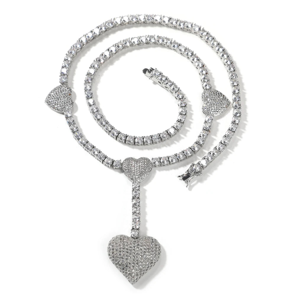 Iced Heart DroppedTennis Necklace