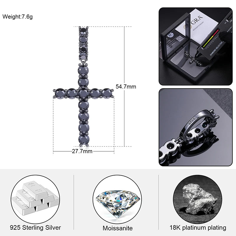 S925 Moissanite Black Stone Diamond Cross Pendant - Icedgame & Co