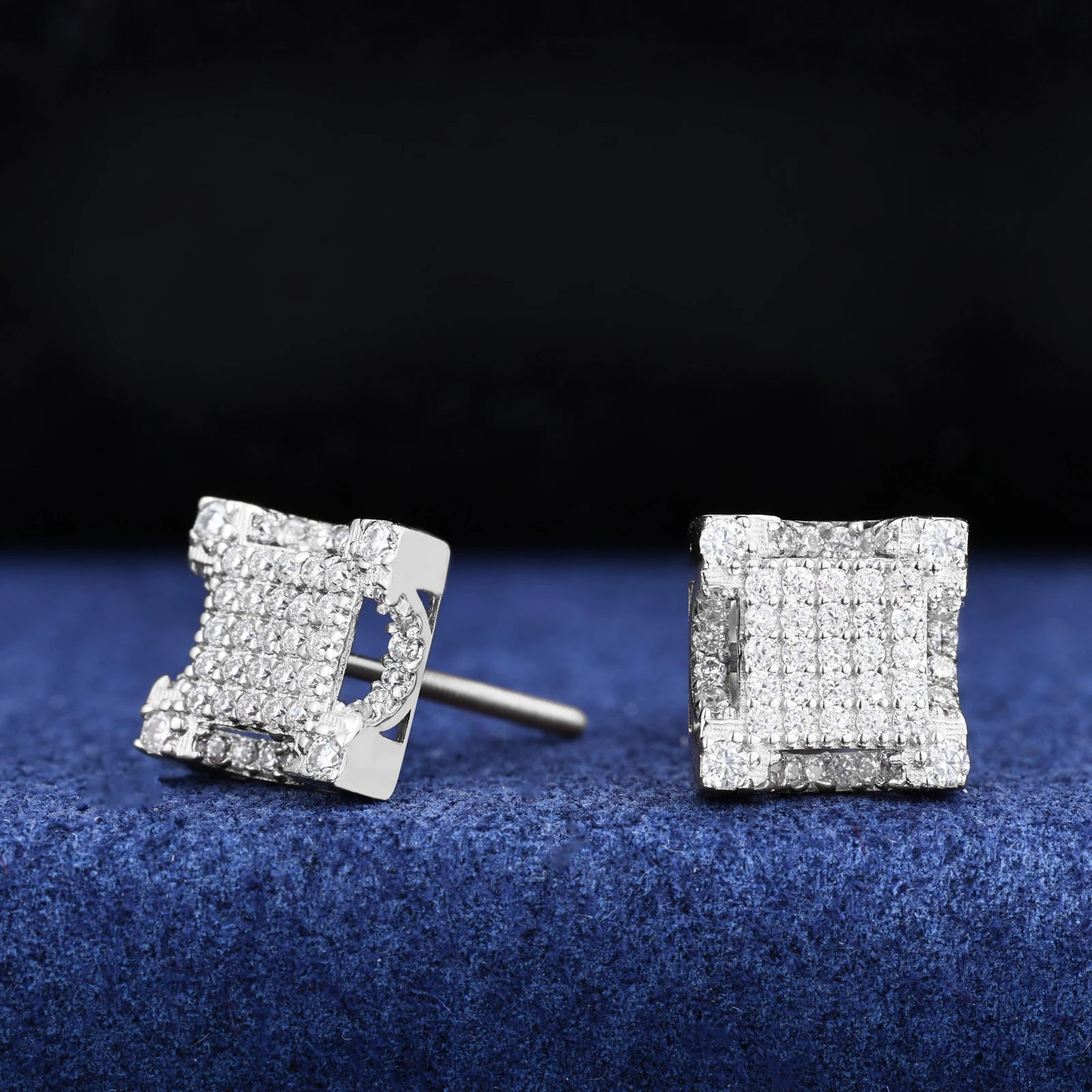 S925 Moissanite Square Paved Diamond Stud Earrings