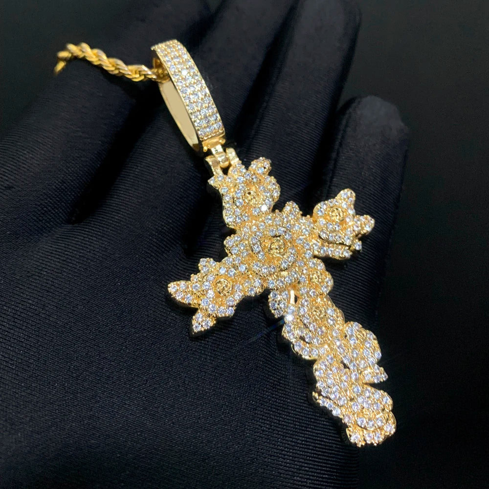 Diamond Rose Cross Pendant - Gold/White Gold