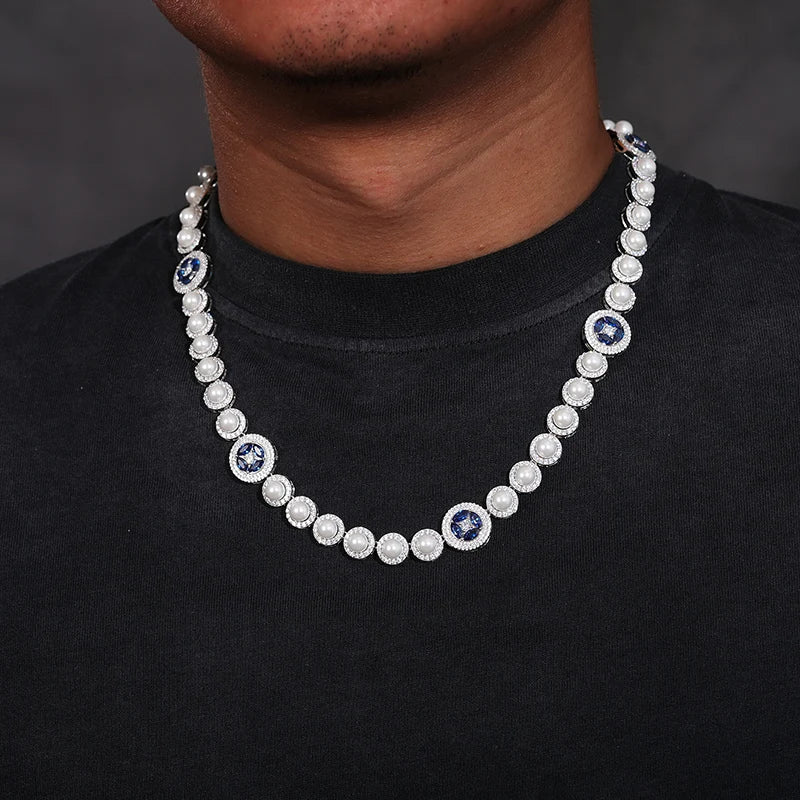 S925 Moissanite Pearl Halo Diamond Halo Midnight Moon Stone Necklace - Icedgame & Co