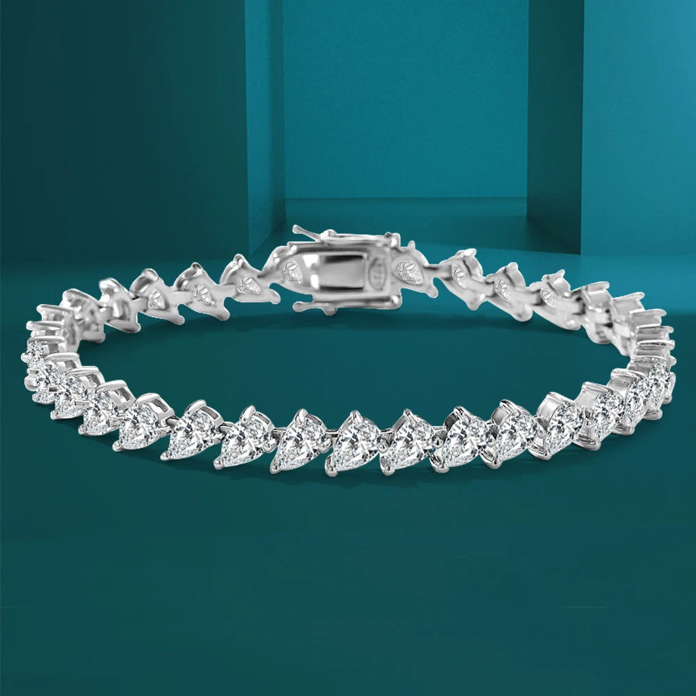 S925 Moissanite Pear Cut Diamond Tennis Bracelet