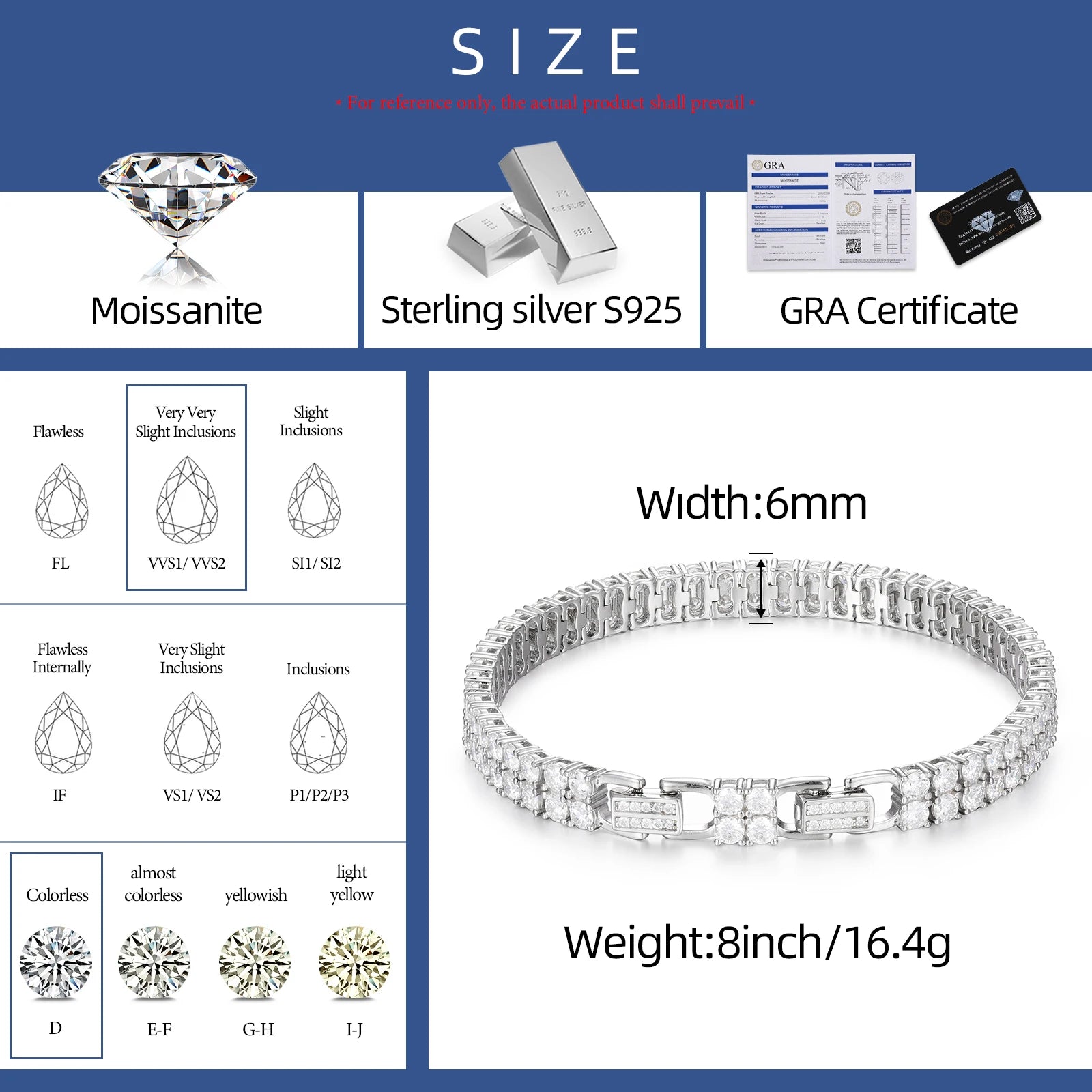 S925 6MM 2 Rows Moissanite Diamond Tennis Bracelet/Necklace