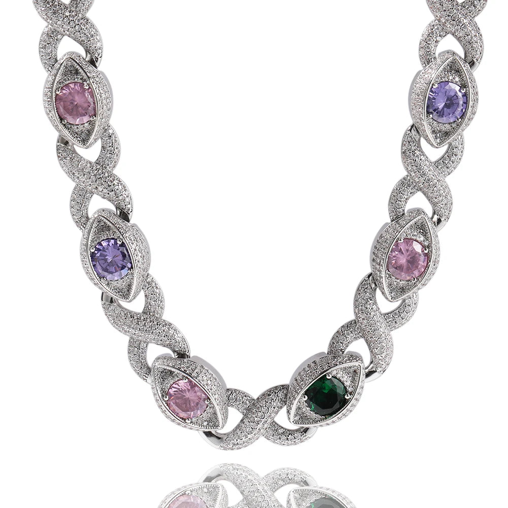 Mixed-Gemstone Infinity Eye Cuban Link Necklace