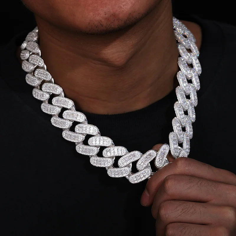 28mm Baguette Thick Cuban Link Necklace - Icedgame & Co