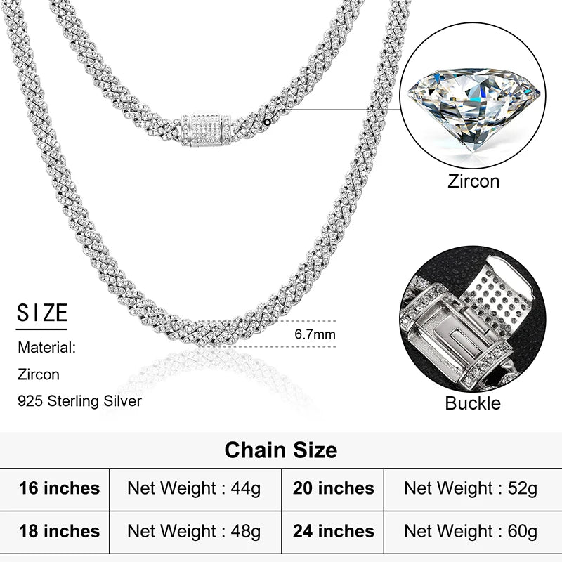 S925 MIAMI MOISSANITE DIAMOND CUBAN LINK CHAIN NECKLACE - 6MM