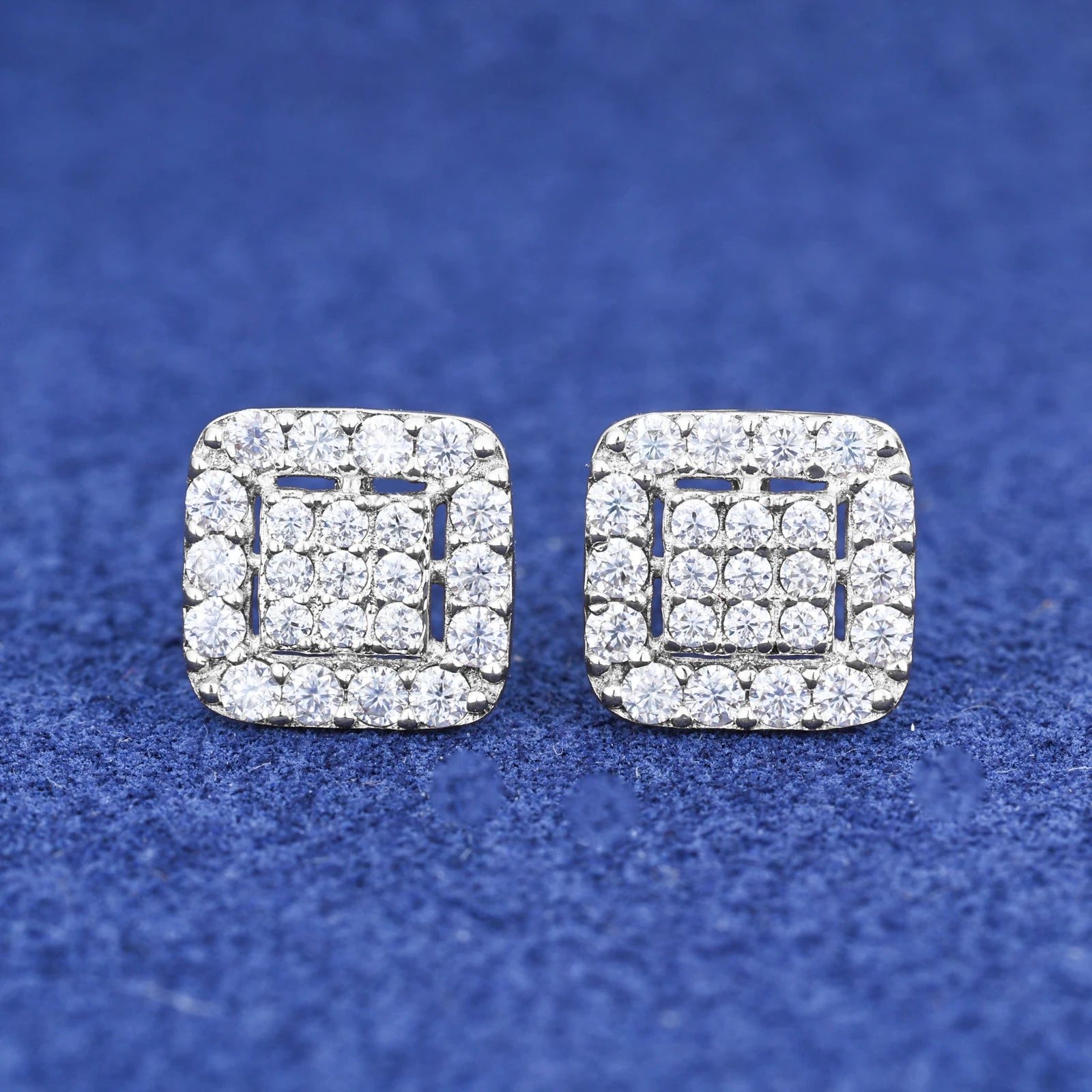 S925 Moissanite Halo Square Stud Earrings