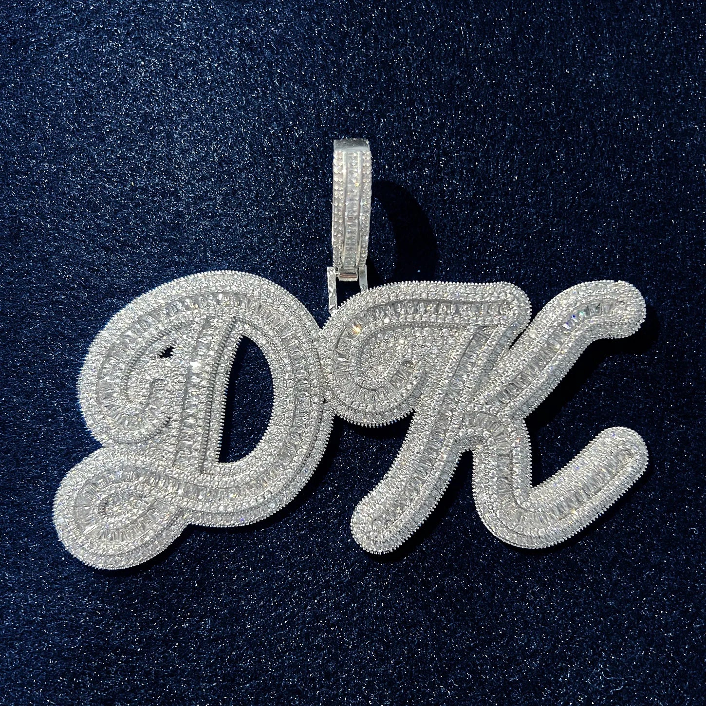 Baguette Cursive Letter Pendant - Icedgame & Co