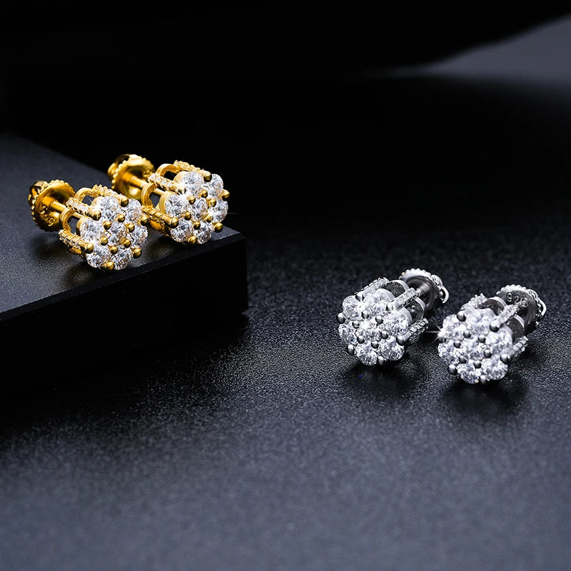 S925 Moissanite Cluster Flower Stud Earrings - Icedgame & Co