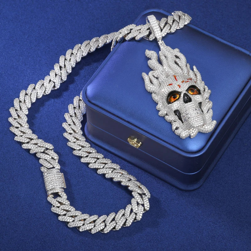 S925 Moissanite Fire Skull Diamond Pendant