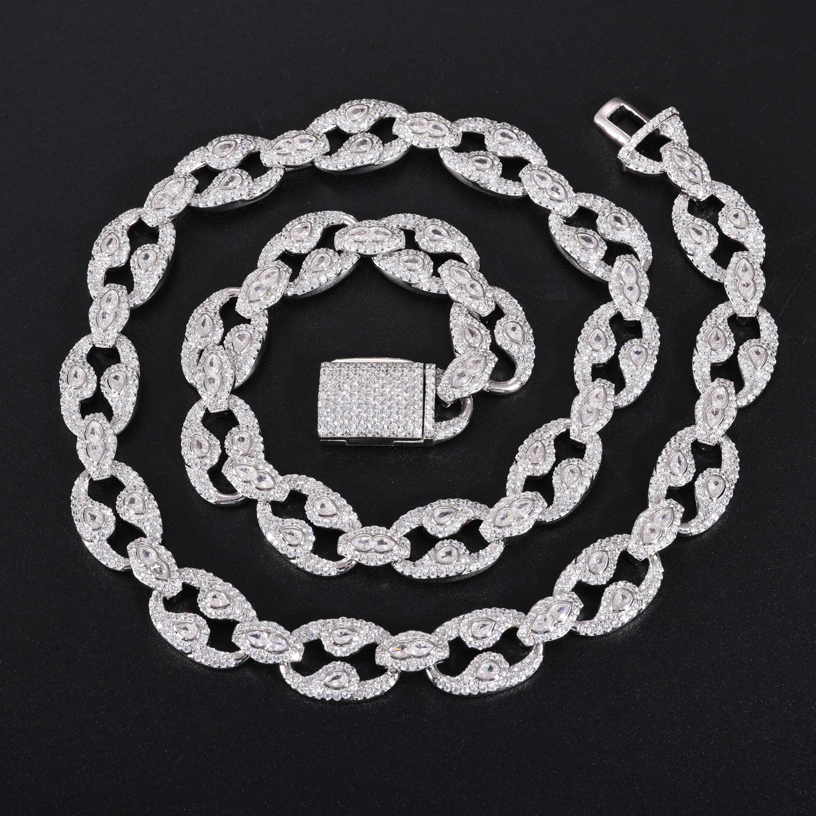 S925 Moissanite Infinity Twist Eyes Link Chain Necklace - 12mm - Icedgame & Co