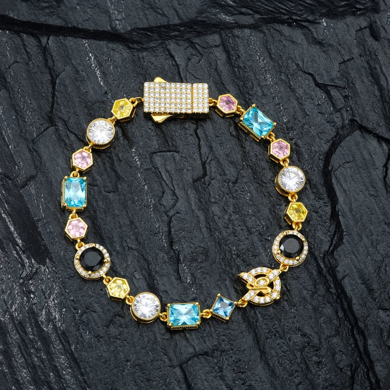 S925 Moissanite Colored Gemstone Tennis Bracelet - 12mm
