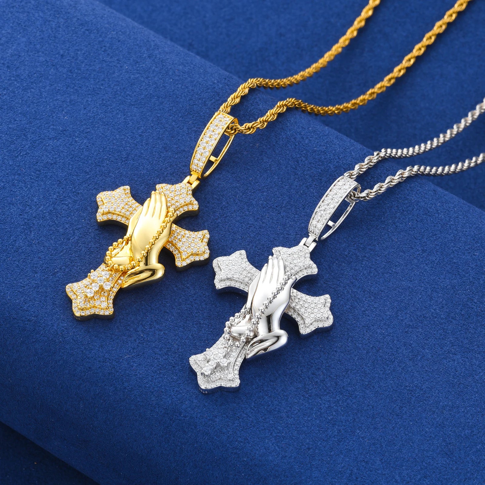 S925 Moissanite Flory Cross Pendant With Pray Hand