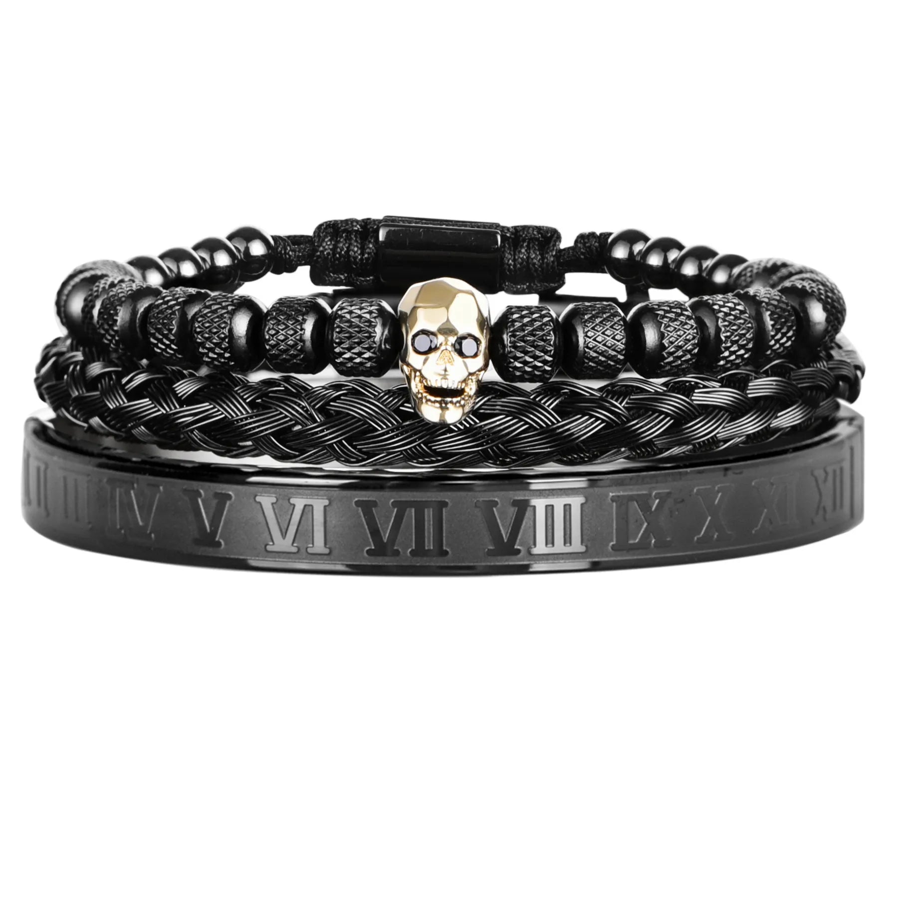 3pcs/Set Luxury Roman Skull Bracelets