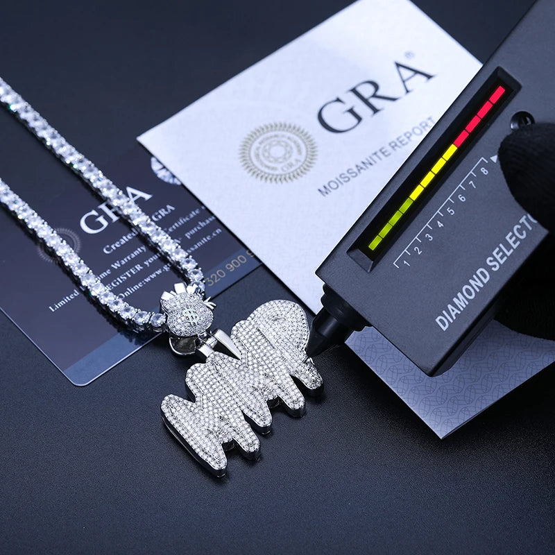 S925 Moissanite Money Bail Bold Brush Font Custom Letter Pendant - Icedgame & Co